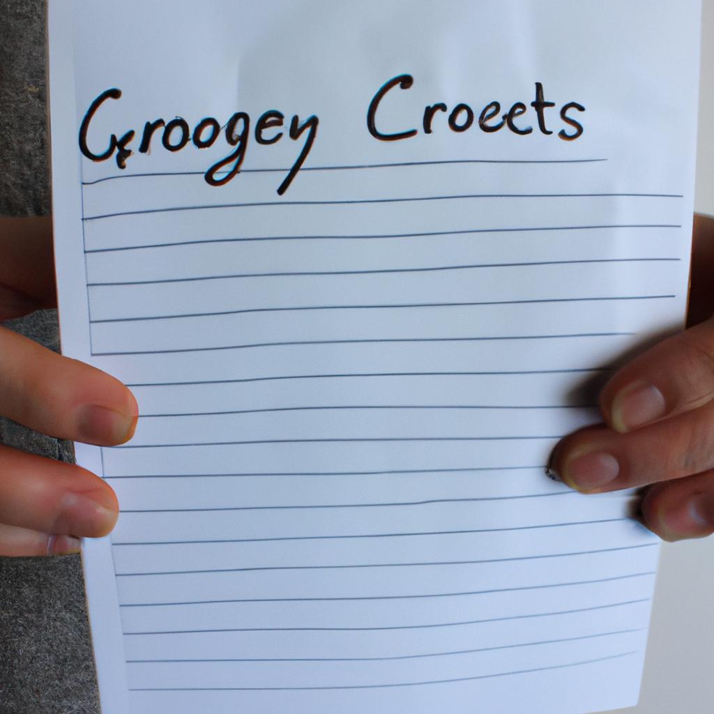 Person holding grocery shopping list