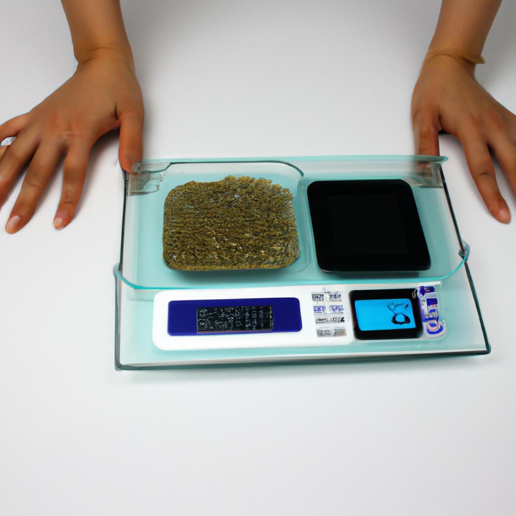 Person measuring food with scale